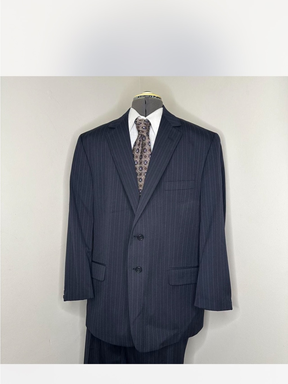 Classic Men's Navy Pinstripe Two-Button Suit Jacket